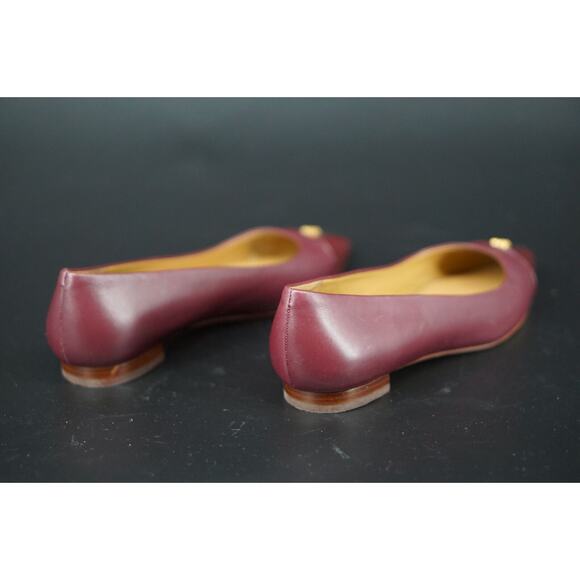 Tory Burch Burgundy Leather Fairford Pointy Toe Ballet Flats SZ 6 Logo $250 New - Picture 12 of 12